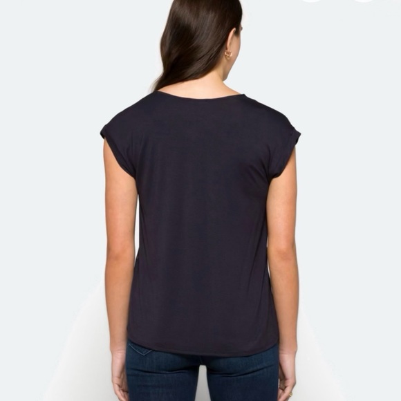 Papermoon Reece Mixed Material Foil Print Blouse in Navy and Gold Size Small - Picture 5 of 7